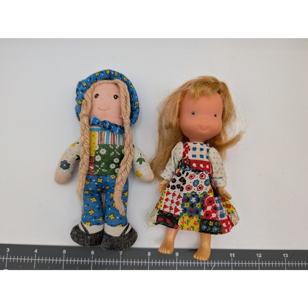 Vintage Style Holly Hobbie Doll Lot Blue Red Floral Cloth Vinyl